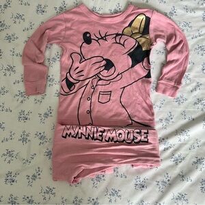 GAP Pink Minnie Mouse Long Sleeve Tee Dress with Gold Bow